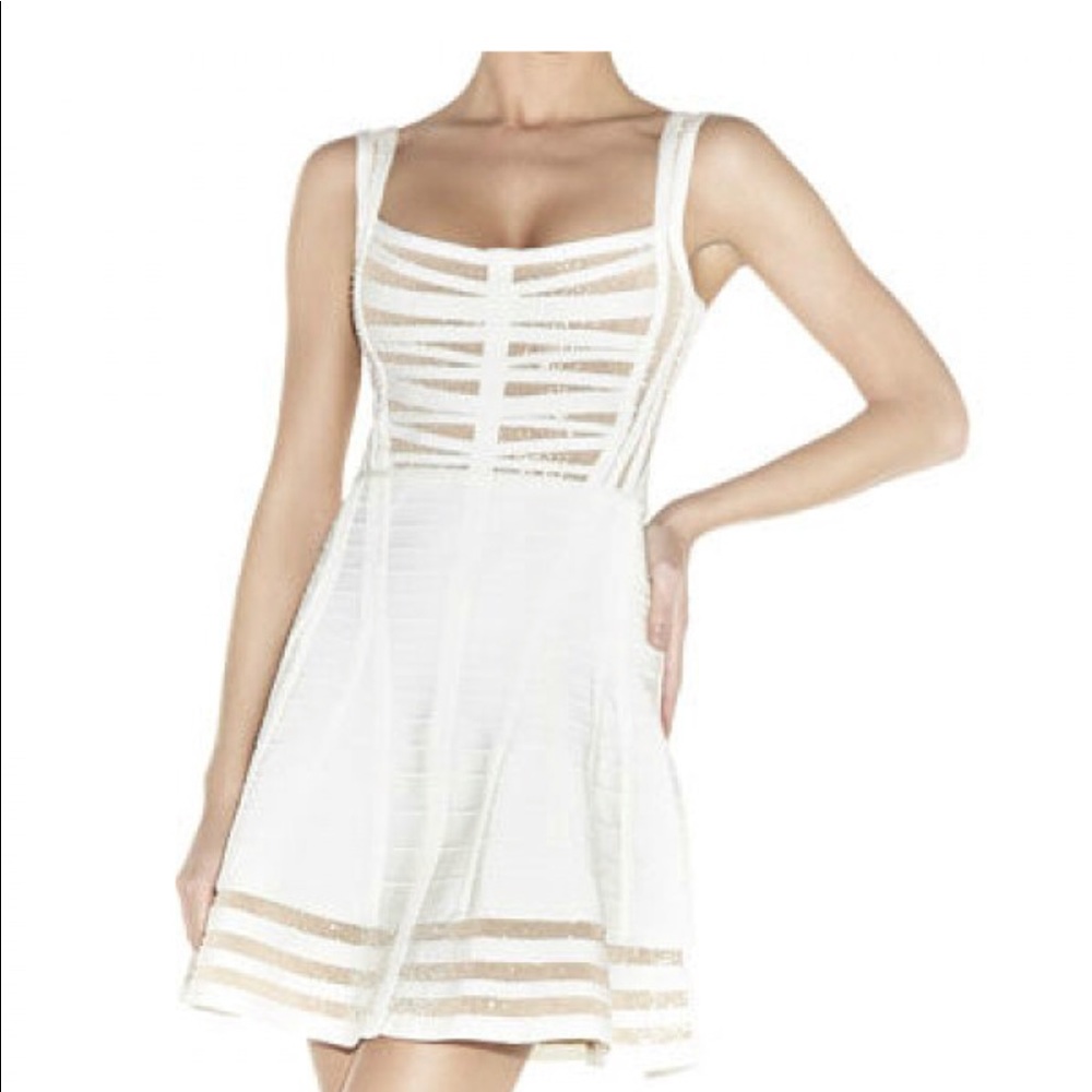 Herve Leger   Jose A-Line Beaded Dress in White